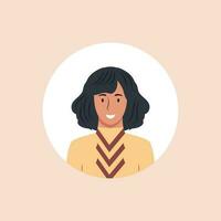 profiel beeld van vrouw avatar voor sociaal netwerken met voor de helft cirkel. mode vector. helder vector illustratie in modieus stijl.