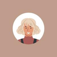 ronde profiel beeld van vrouw avatar voor sociaal netwerken. mode, schoonheid, blauw en zwart. helder vector illustratie in modieus stijl.