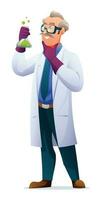 wetenschapper professor vervelend laboratorium jas Holding een test buis. vector tekenfilm karakter