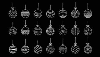 verschillend cirkel Kerstmis bal met ornament, tekening vorm geven aan, hand- trek lijn schetsen. speelgoed- voor Kerstmis boom set. vector illustratie