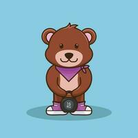 mascotte logo beer hijs- kettlebell vector ontwerp. Sportschool training logo, schattig sticker, tekenfilm stijl