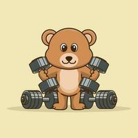 schattig mascotte beer hijs- halter, schattig sticker, Sportschool training mascotte, tekenfilm stijl vector