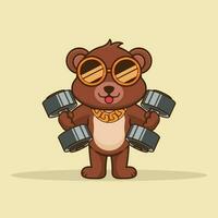 schattig mascotte beer hijs- halter, Sportschool training mascotte, schattig sticker, tekenfilm stijl vector