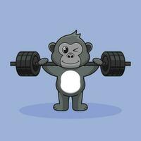 schattig tekenfilm gorilla hijs- kettlebell vector vlak illustratie. tekenfilm vector icoon illustratie.