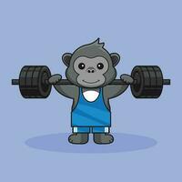 schattig tekenfilm gorilla hijs- kettlebell vector illustratie.cartoon vector training icoon illustratie