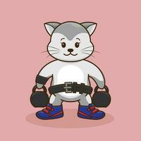 tekenfilm illustratie van een schattig kat hijs- een kettlebells vector