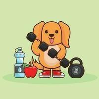 aanbiddelijk gouden retriever puppy hijs- halter schattig sticker, Sportschool training icoon, tekenfilm stijl vector