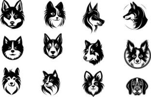 reeks van honden hoofden in zwart Aan een wit achtergrond, vector illustratie