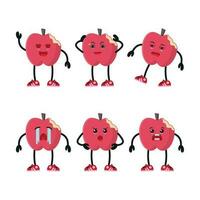 schattig gelukkig beet rood appel karakter verschillend houding werkzaamheid. fruit verschillend gezicht uitdrukking vector illustratie set.