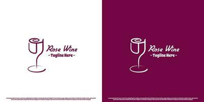 roos wijn logo ontwerp illustratie. gemakkelijk vlak lijn silhouet creatief roos wijn glas minimalistische elegant luxe klassiek modern nacht club bar alcoholisch drank Bordeaux rood wijn. vector