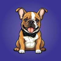 Frans bruin bulldog met boog stropdas tekenfilm gelukkig vector