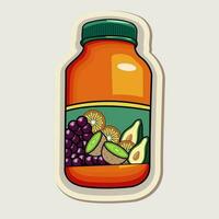 verschillend fruit ingrediënten fles in sticker stijl. vector