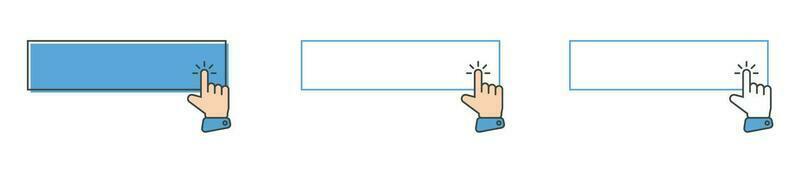 Klik cursor icoon met Klik hier knop vector set. actie knop met muis Klik