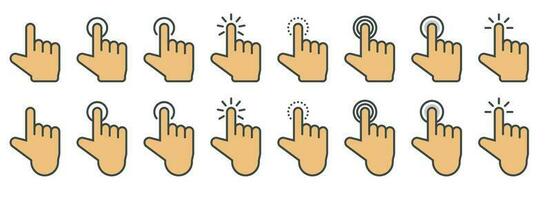 hand- cursor icoon in verschillend gebaren. vinger muis cursor. klikken cursor vector illustratie