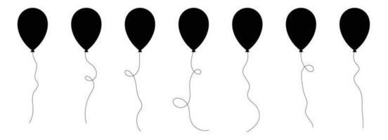 reeks van zwart silhouet partij ballonnen gebonden met snaren. vector illustratie in tekenfilm stijl