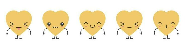 tekenfilm hart vorm emoji met verschillend humeur vector illustratie verzameling