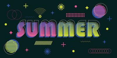 kleurrijk zomer banier ontwerp met meetkundig vormen in modieus futuristische stijl. poster, ansichtkaart, ontwerp voor de plaats. vector illustratie.