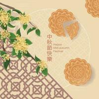 vector midden herfst festival groet kaart met mooncake en osmanthus, Chinese tekst is gelukkig midden herfst festival