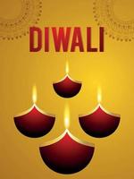 happy diwali viering flyer met papieren diya vector