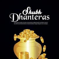 shubh dhanteras indisch traditioneel festival met gouden muntpot vector