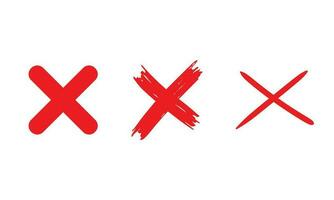 mis of kruis symbool. kruis teken element. rood grunge X icoon, geïsoleerd Aan wit achtergrond. knop voor stemmen, beslissing, web. symbool van fout, controleren, mis en hou op. vector