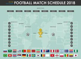 voetbal- of voetbalbeker wedstrijdschema en wandkaart vector voor internationaal wereldkampioenschap toernooi 2018 plat ontwerp