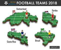 nationale voetbalteams 2018 groep e voetballer en vlag op 3d ontwerp landkaart geïsoleerde achtergrond vector voor internationale wereldkampioenschap toernooi 2018 concept