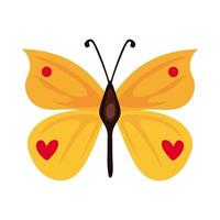 mooie vlinder geel insect vlakke stijlicoon vector