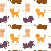 katten dieren naadloos patroon ontwerp met kat element in sjabloon hand- getrokken tekenfilm vlak illustratie vector