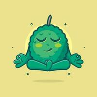 kalmte durian fruit karakter mascotte met yoga meditatie houding geïsoleerd tekenfilm in vlak stijl ontwerp vector