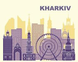Charkov stad horizon, Oekraïne. de meest beroemd gebouwen in Charkov, Oekraïne vector