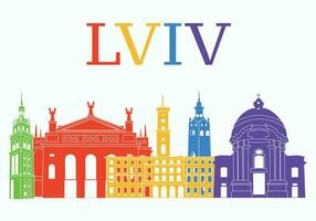 lvivukr2lviv stad horizon, Oekraïne. de meest beroemd gebouwen in leven, Oekraïne vector