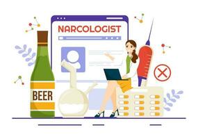 narcoloog vector illustratie voor drug verslaving bewustzijn, alcohol en tabak in gezondheidszorg vlak tekenfilm hand- getrokken achtergrond Sjablonen