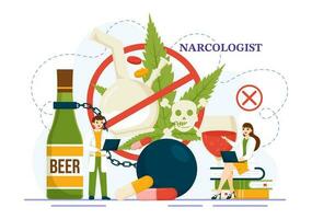 narcoloog vector illustratie voor drug verslaving bewustzijn, alcohol en tabak in gezondheidszorg vlak tekenfilm hand- getrokken achtergrond Sjablonen