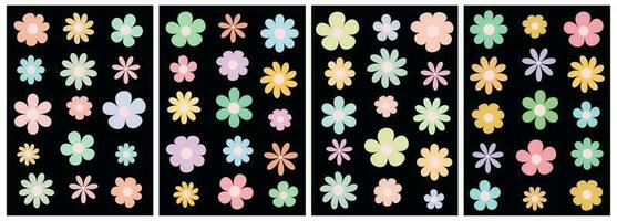 reeks van kleurrijk abstract achtergronden.y2k esthetische.vector kaarten in retro psychedelisch stijl.groovy achtergronden.madeliefje bloemen set. vector