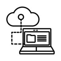laptop met map en cloud computing-lijnstijlpictogram vector