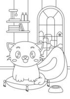 kleur bladzijde schets van tekenfilm kat in de kamer vector