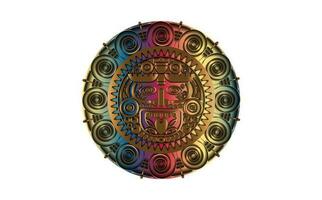 heilig mayan zon god, aztec wiel kalender, Maya symbolen etnisch masker in goud kleur. gouden en kleurrijk ronde kader grens oud logo icoon vector illustratie geïsoleerd Aan wit achtergrond