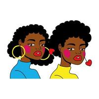 afro meisjes paar mode pop-art stijl vector