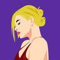 avatar van mooi blond meisje met bun kapsel. kant visie. vector illustratie.