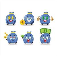 blauw de kerstman zak tekenfilm karakter met schattig emoticon brengen geld vector