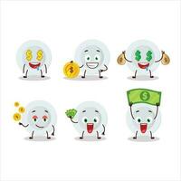 nieuw wit bord tekenfilm karakter met schattig emoticon brengen geld vector