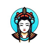 omhelzing de schoonheid en mystiek van Japans cultuur met een hand getekend geisha meisje illustratie, ideaal voor boeiend logo ontwerpen met een tintje van traditie vector