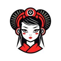 voortreffelijk Japans geisha meisje illustratie met hand getekend details voor boeiend logo ontwerpen dat oproepen elegantie en genade vector