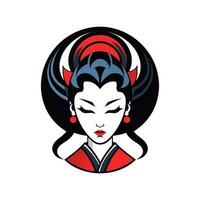 Japans geisha meisje hand- getrokken logo ontwerp illustratie vector