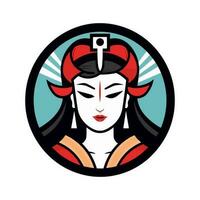 omhelzing de schoonheid en mystiek van Japans cultuur met een hand getekend geisha meisje illustratie, ideaal voor boeiend logo ontwerpen met een tintje van traditie vector