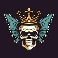 schedel met vlinder Vleugels en kroon illustratie hand- getrokken logo ontwerp vector