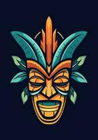 houten tiki masker tribal hand- getrokken logo ontwerp illustratie vector