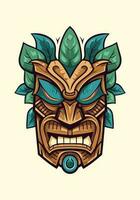 houten tiki masker tribal hand- getrokken logo ontwerp illustratie vector