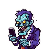 zombie spelen een telefoon hand- getrokken illustratie vector